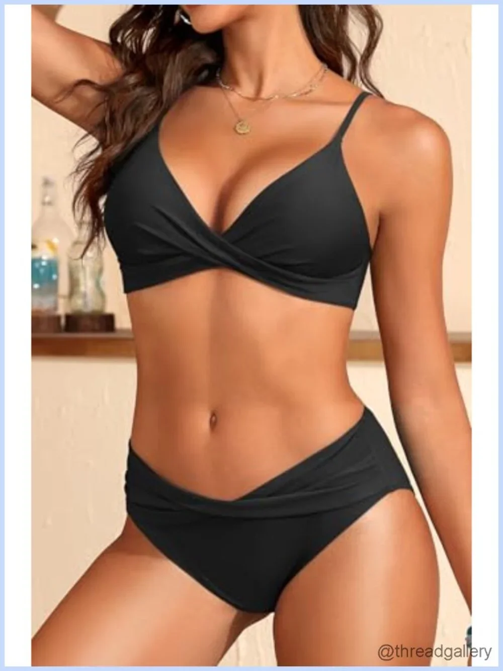 Two Piece Twist Front Bikini Mid Rise Swimsuit Set